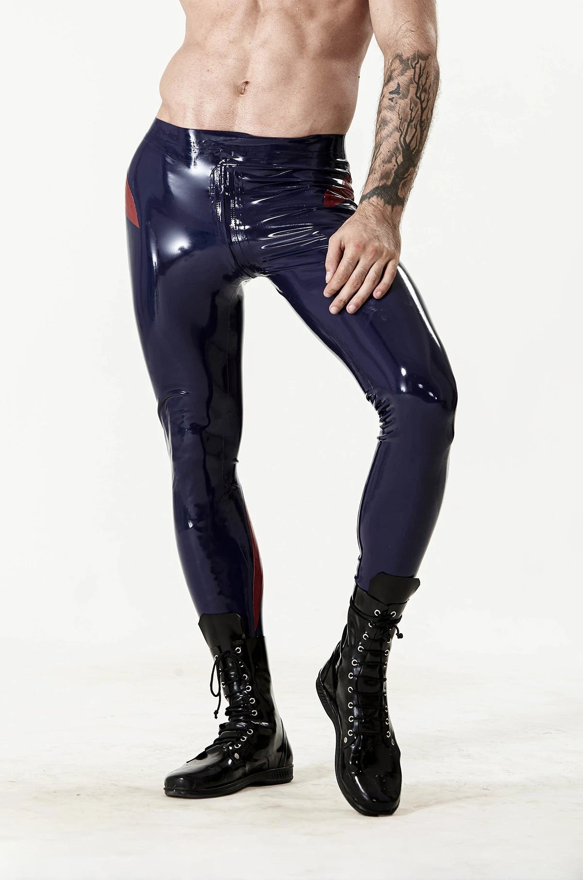 Dark Blue Male Latex Through-Zip Leggings