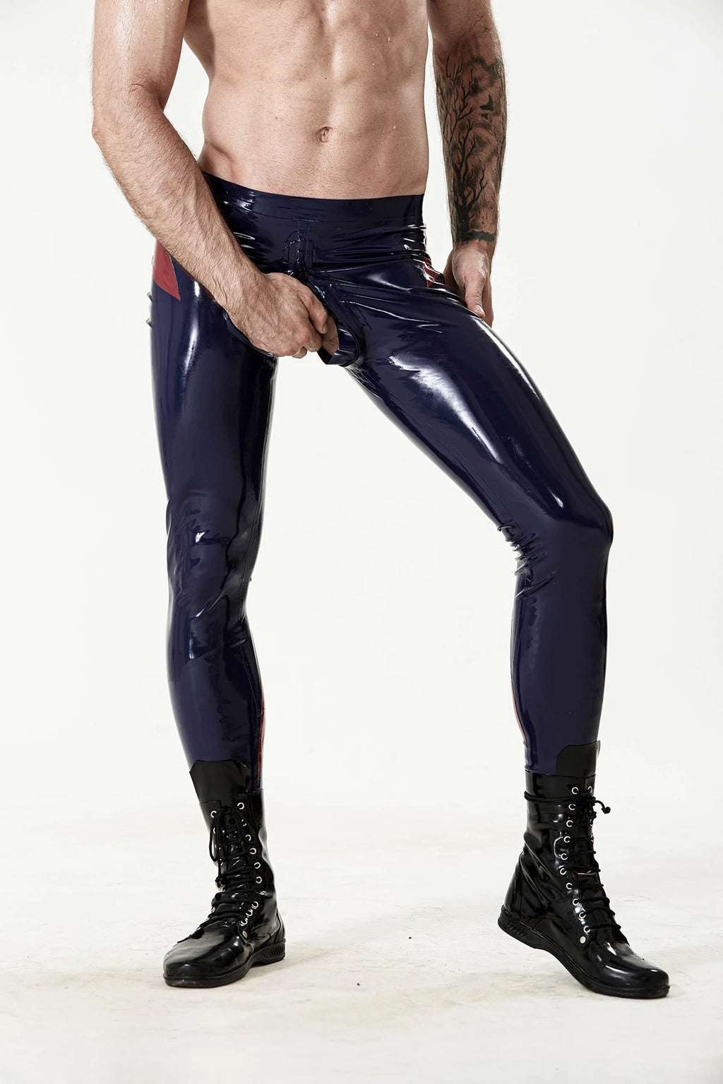 Dark Blue Male Latex Through-Zip Leggings