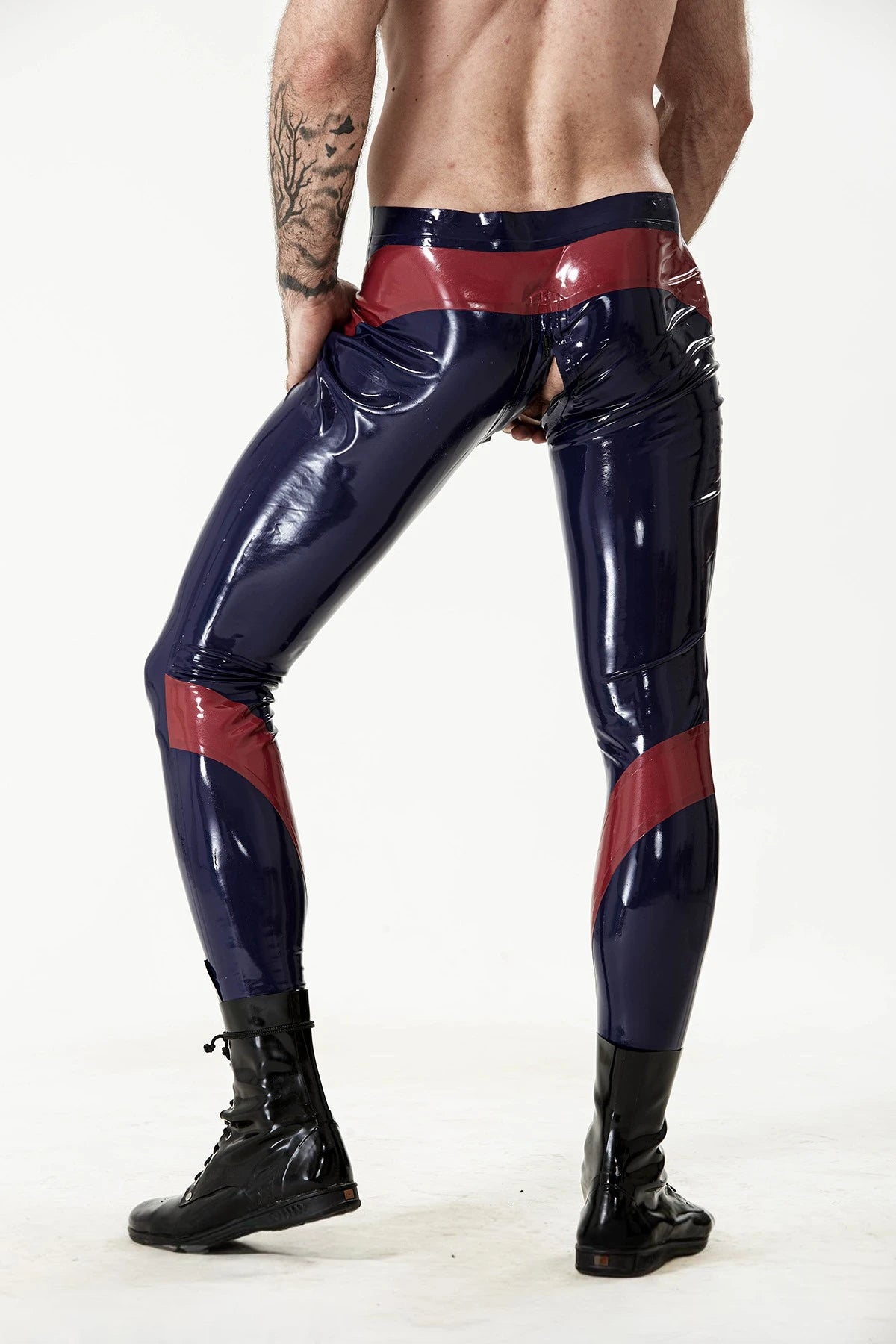 Dark Blue Male Latex Through-Zip Leggings