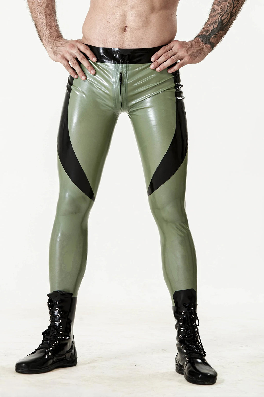 Electric Leaf Male 'Pointed Panels' Through-Zip Latex Leggings