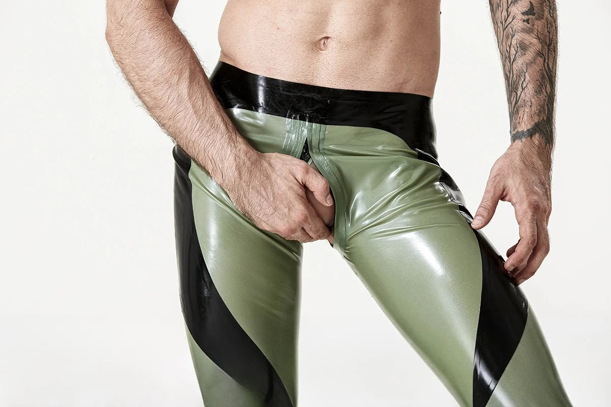 Electric Leaf Male 'Pointed Panels' Through-Zip Latex Leggings