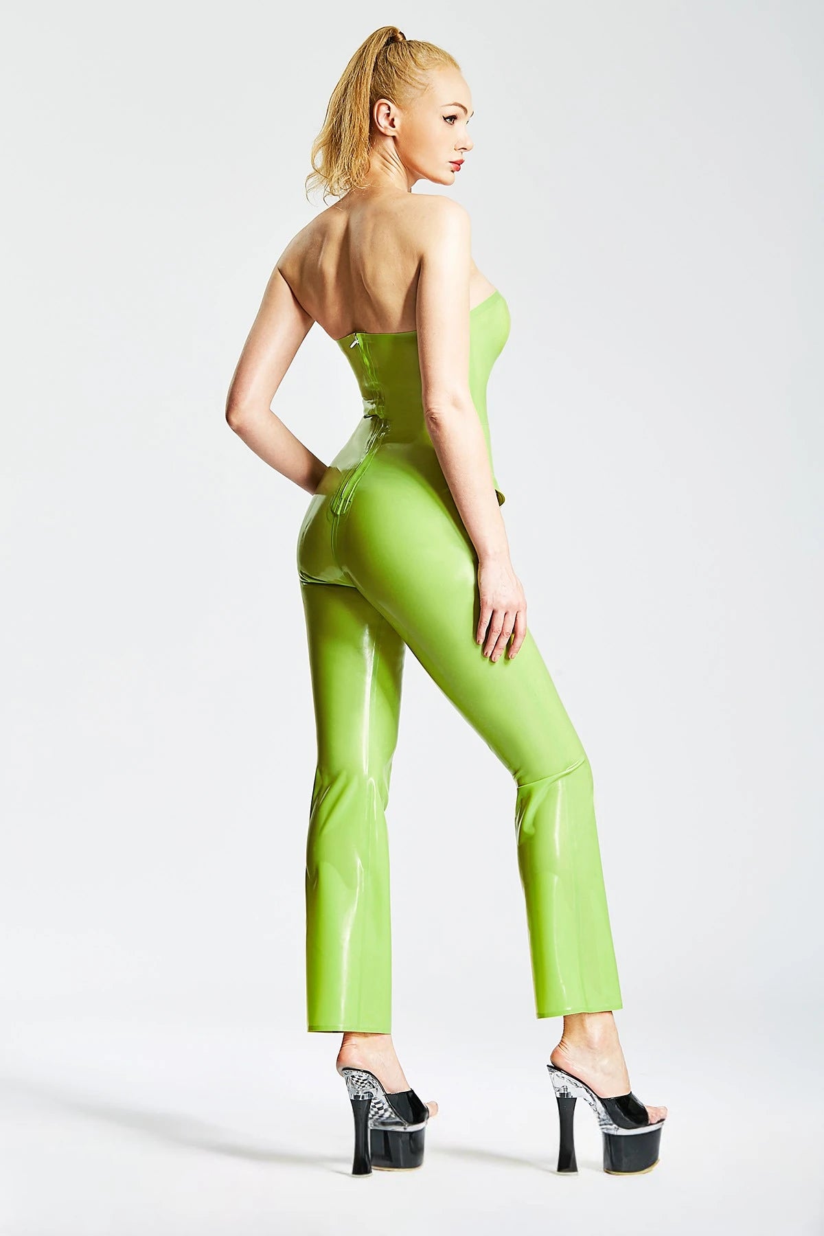 Grass Green Cute Low-cut Female Latex Jumpsuit