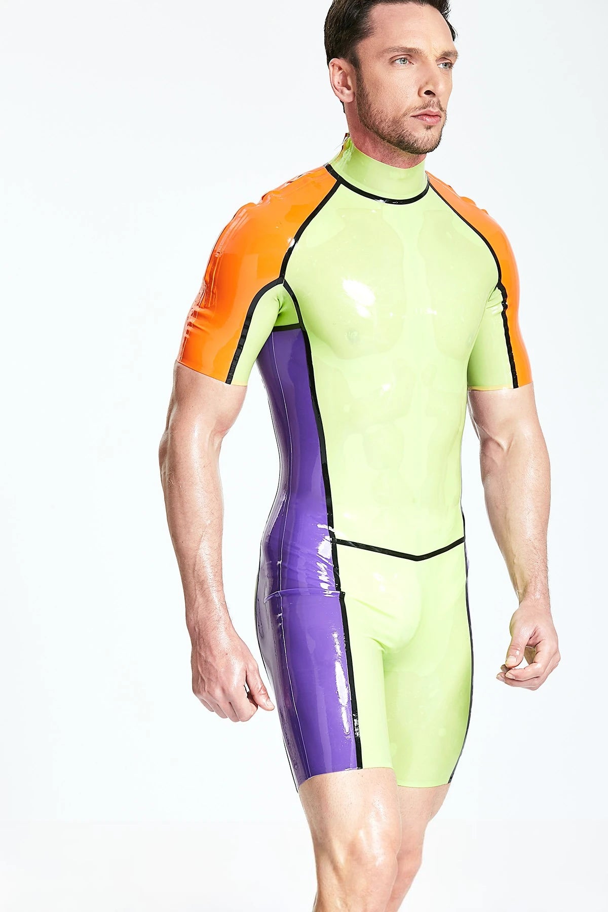 Grass Green Male 'Multicolor' Shoulder-Zip Latex Surfsuit