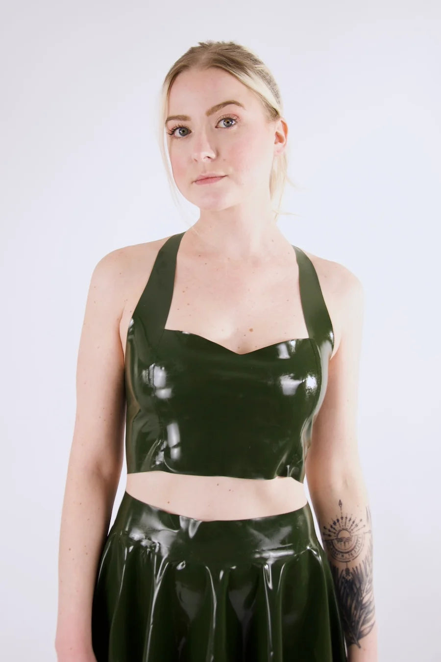 Green Latex Neckholder Crop Top