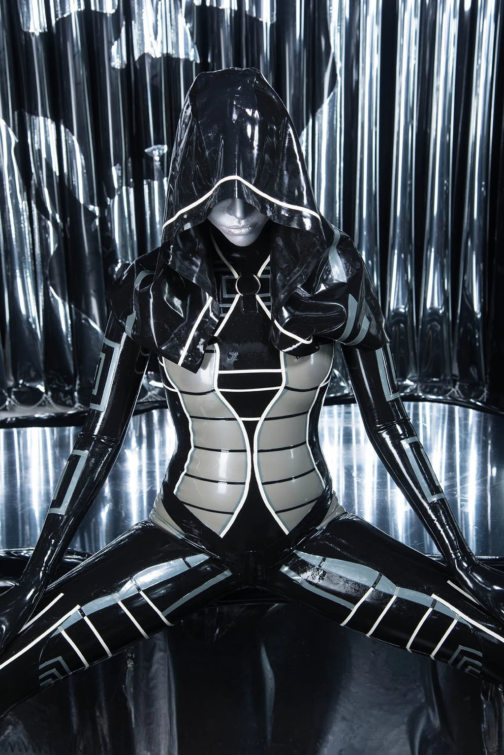 Black 'Heloise' Hooded Latex Catsuit