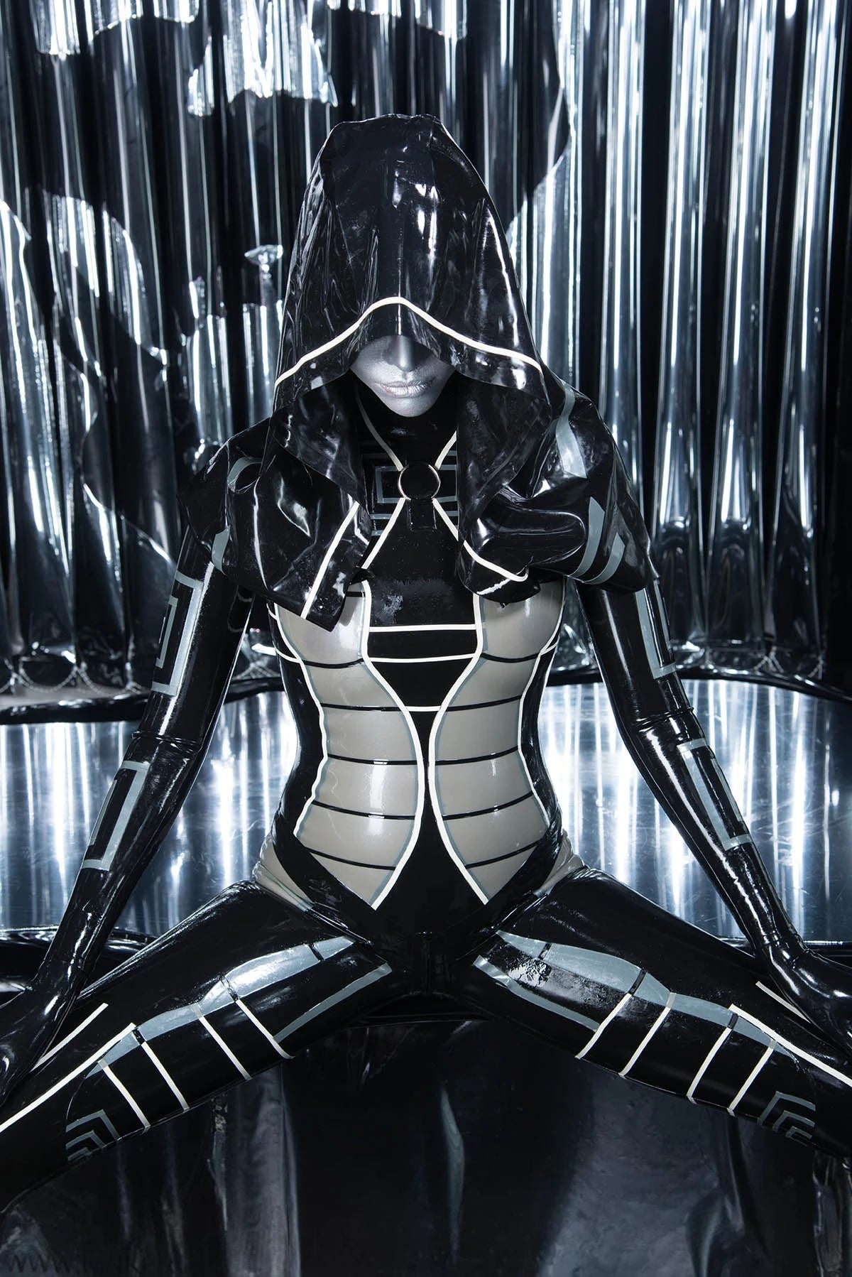 Black 'Heloise' Hooded Latex Catsuit