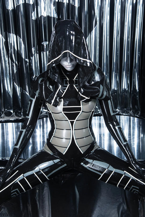 Black 'Heloise' Hooded Latex Catsuit
