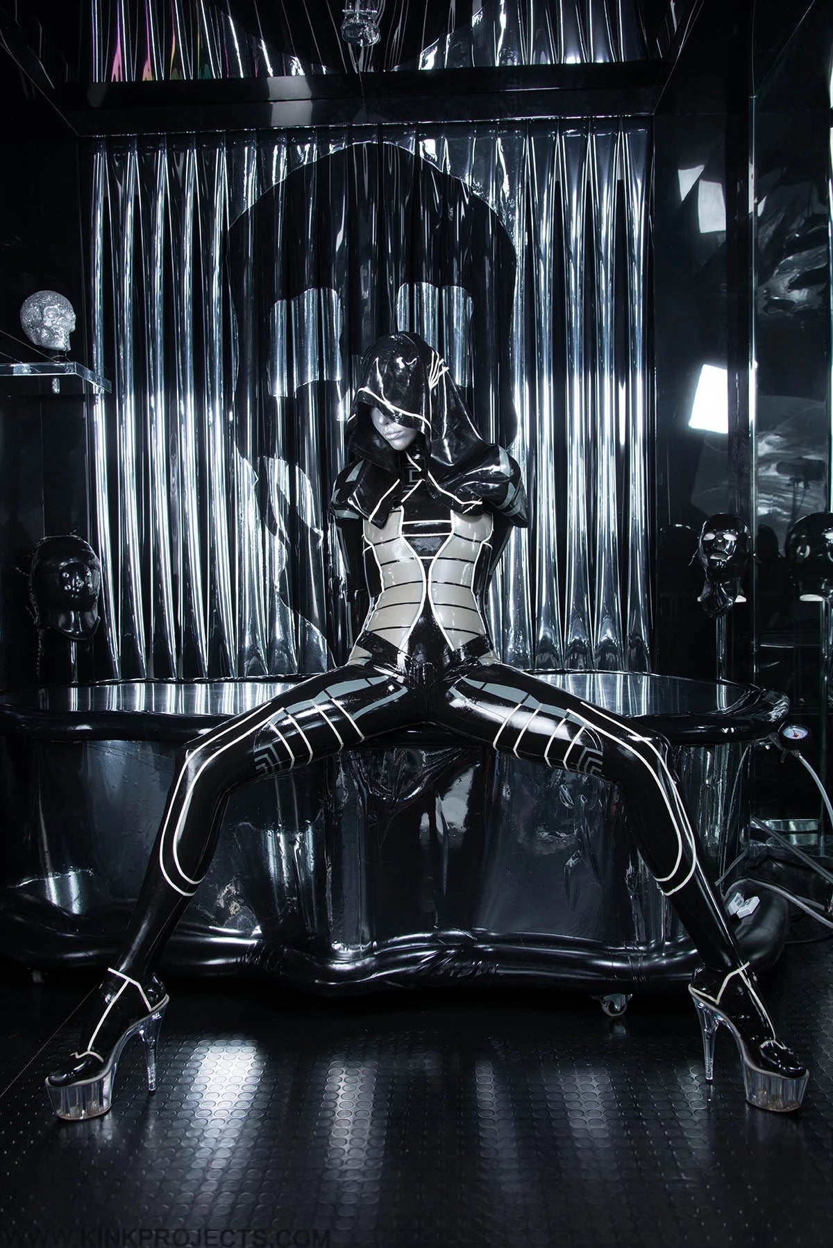 Black 'Heloise' Hooded Latex Catsuit