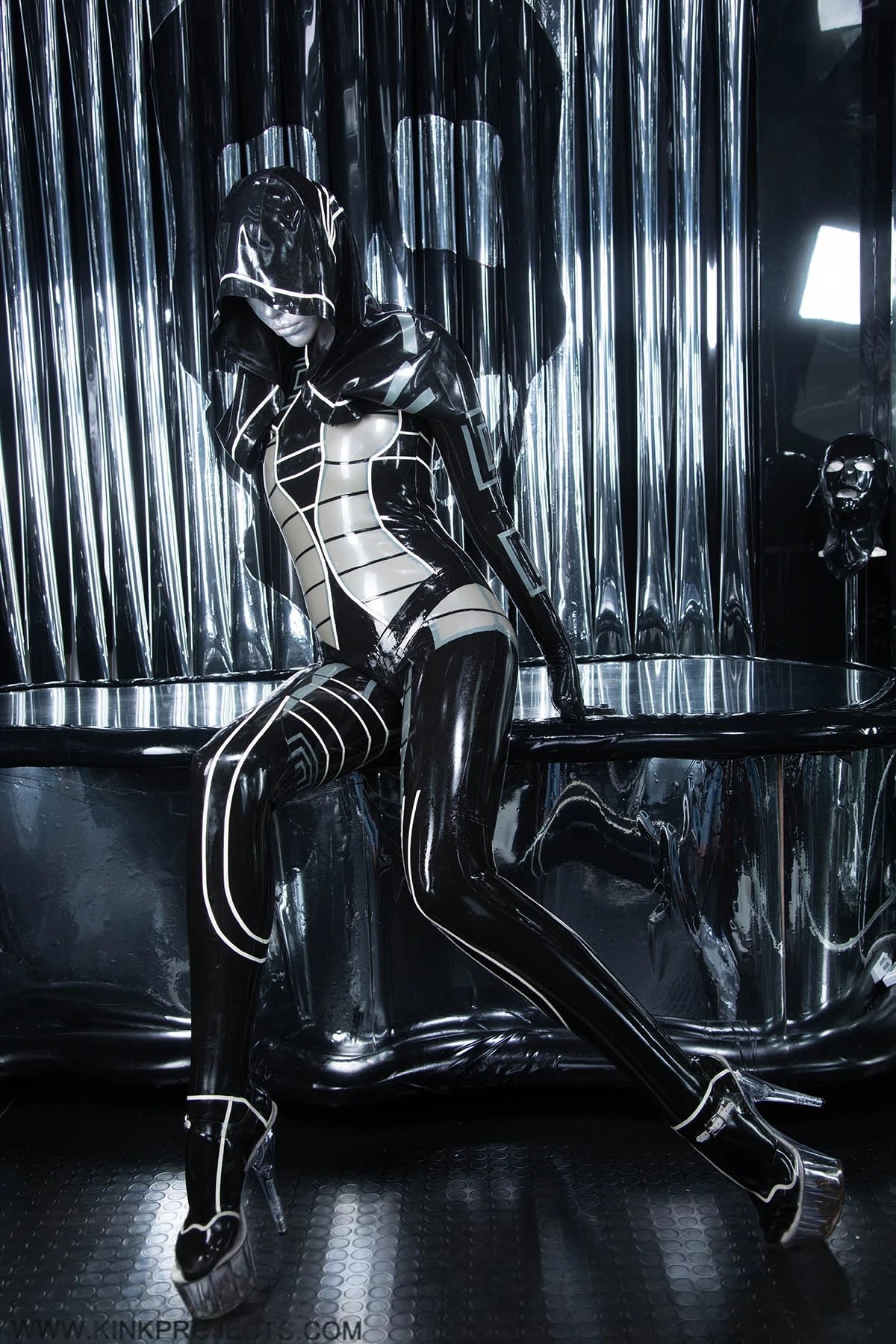 Black 'Heloise' Hooded Latex Catsuit