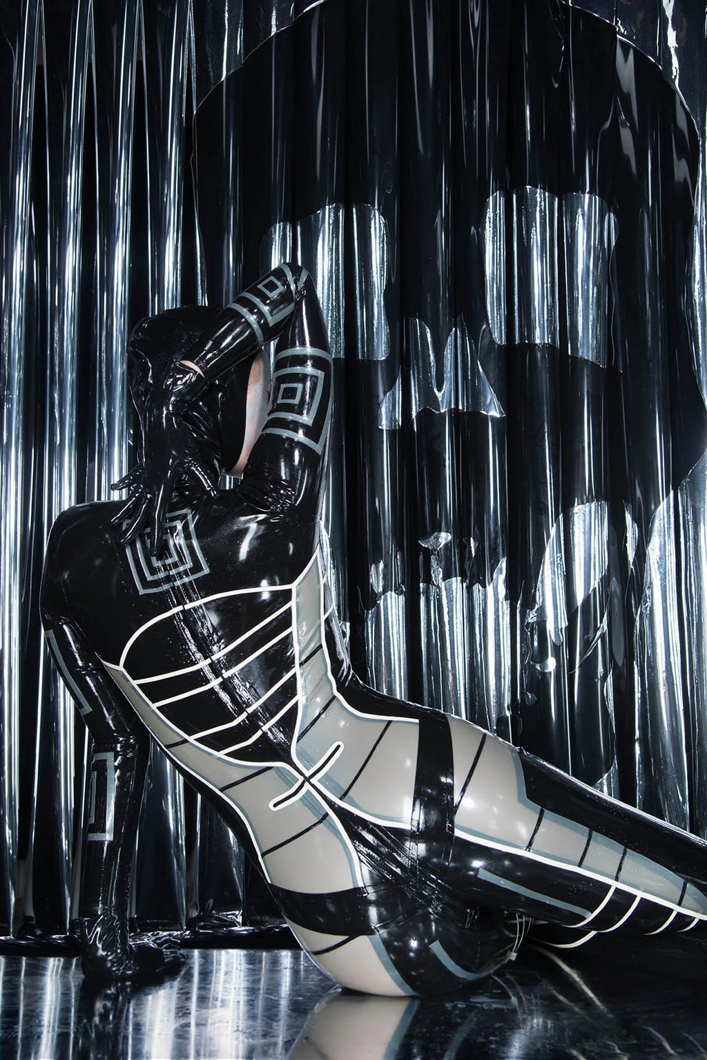 Black 'Heloise' Hooded Latex Catsuit