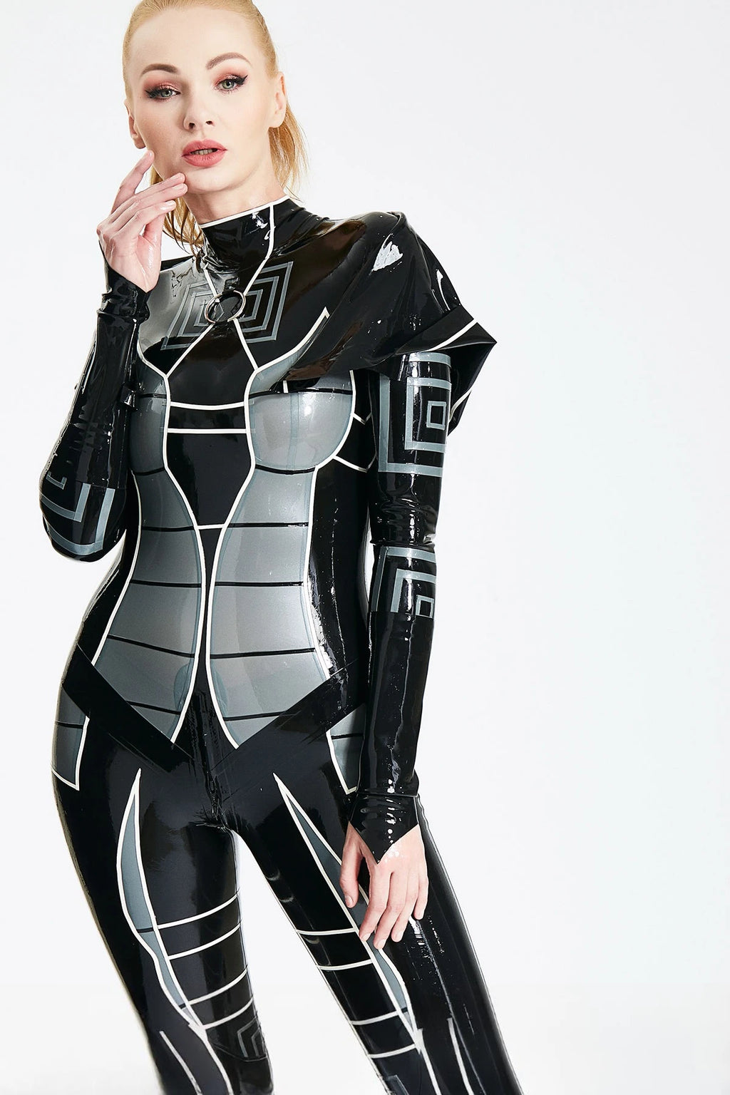 Black 'Heloise' Hooded Latex Catsuit