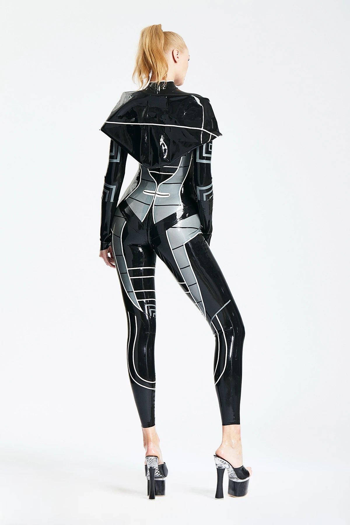 Black 'Heloise' Hooded Latex Catsuit