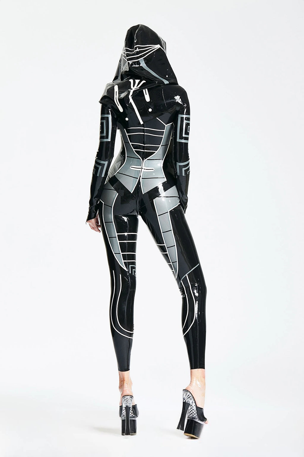 Black 'Heloise' Hooded Latex Catsuit