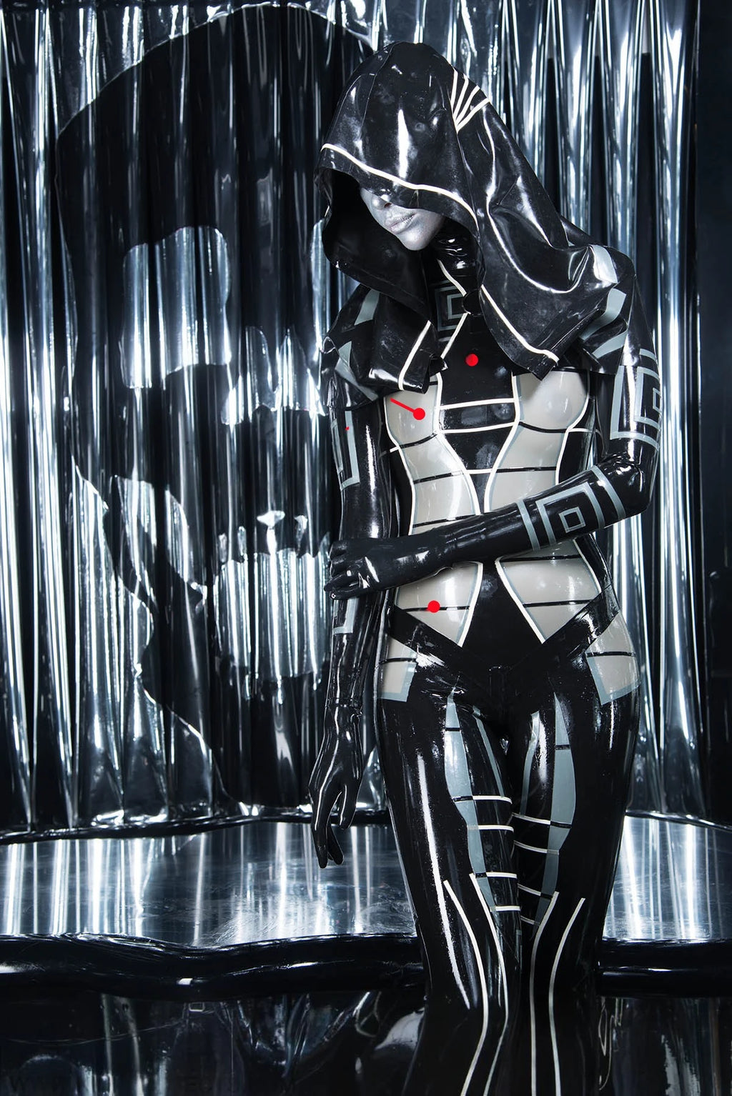 Black 'Heloise' Hooded Latex Catsuit