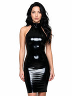 High Neck Latex Mini Dress in Black