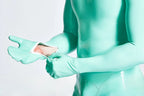 Jade Green Male Mitten-Sleeved Neck Entry Short Latex Catsuit