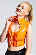 Keyhole Bow-Neck Sleeveless Frilled Latex Top