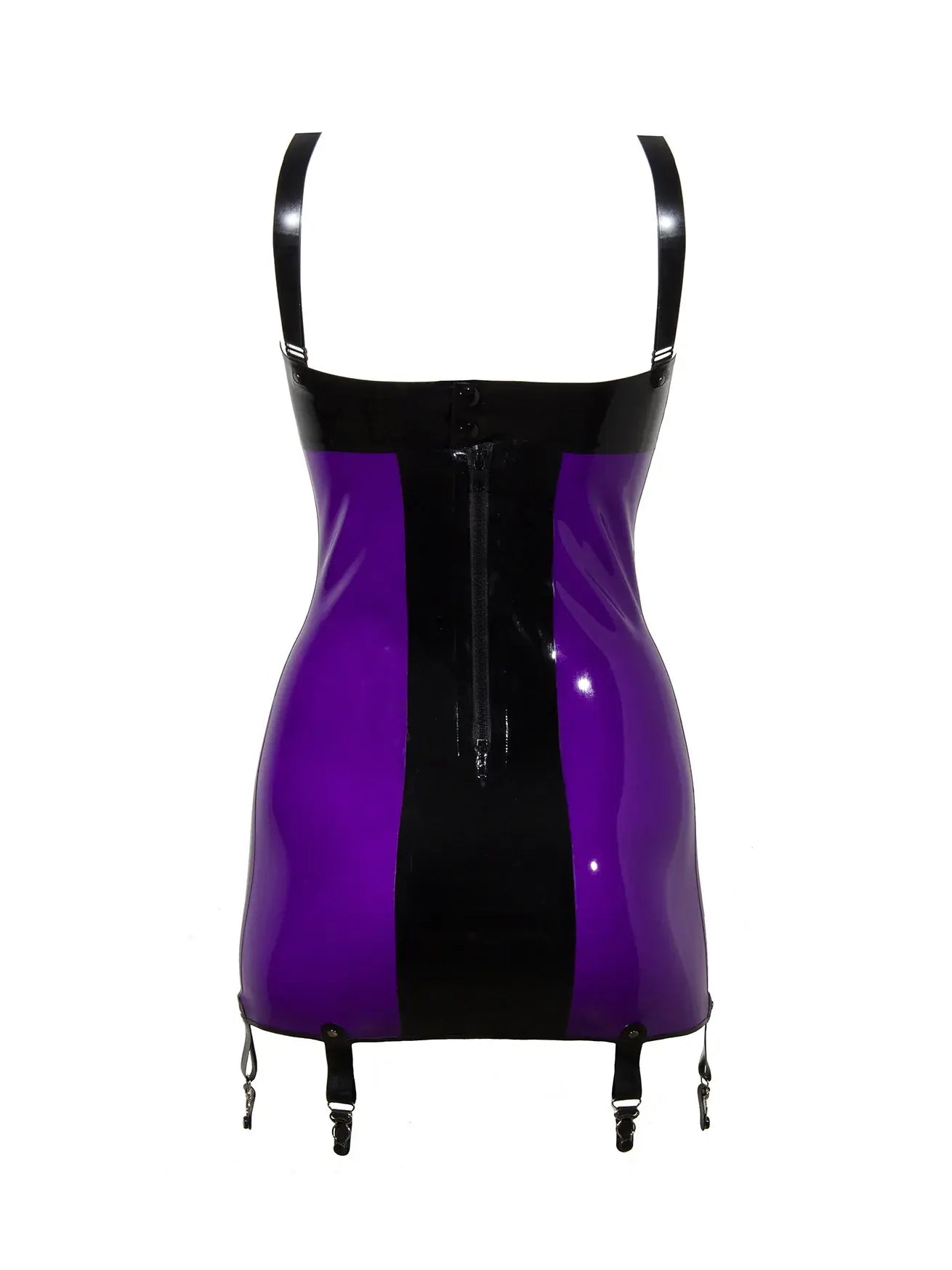 Latex BDSM Dress with Snap-Zip Back — Black & Purple