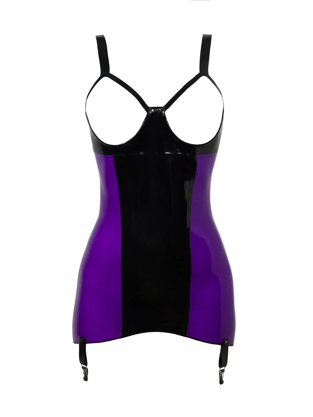 Latex BDSM Dress with Snap-Zip Back — Black & Purple