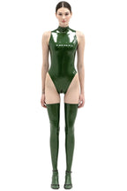 Latex Bodysuit in Metallic Green — Zipper Closure