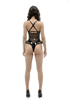 Latex Bodysuit with Frill — Black, Semi-Transparent, Adjustable Straps