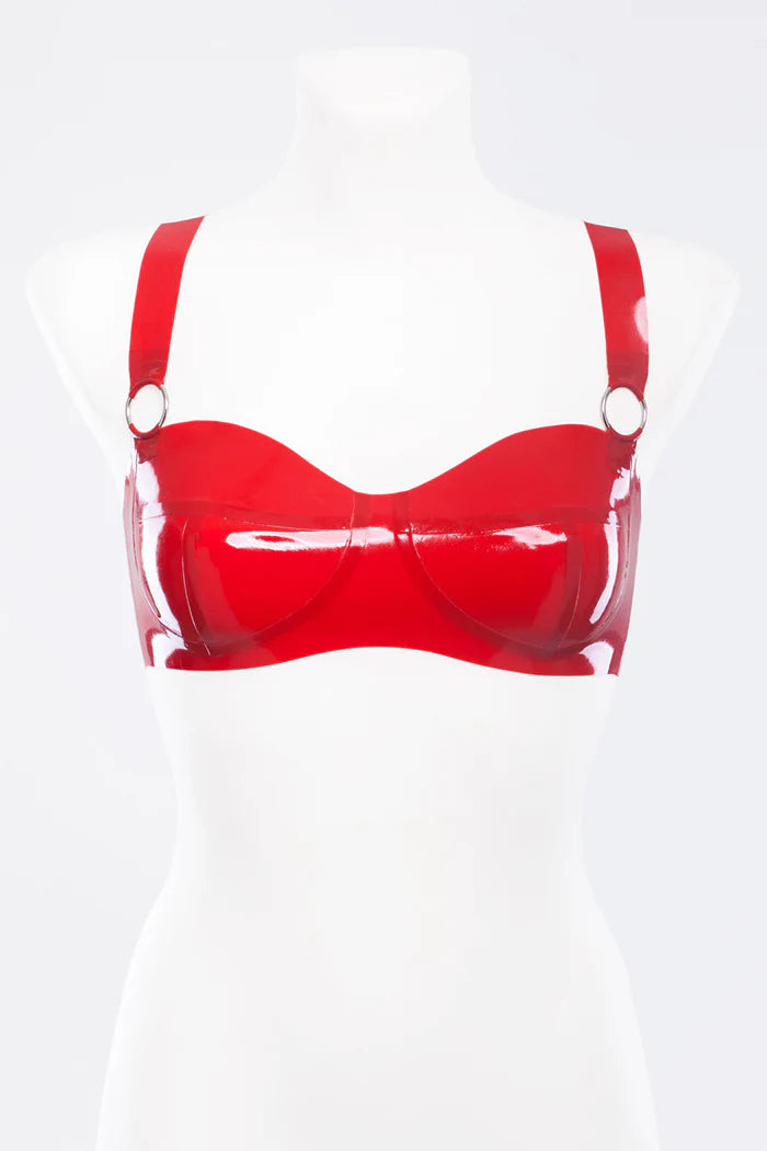 Latex Bra with Three Decorative Metal Rings — Clasp-Free