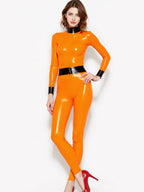 Latex Catsuit — Orange with Black Collar, Cuffs & Belt