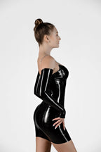 Latex Cocktail Dress — Sleeveless, Defined Waist & Decorative Lines