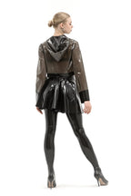 Latex Crop Jacket with Hood in Semi-Transparent Black — Front Zip & Long Sleeves