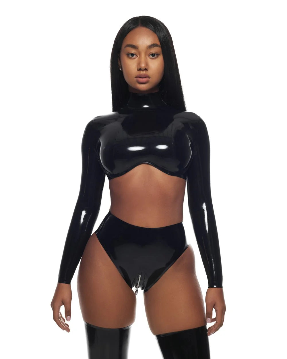 Latex Crop Top with Bra Wire and Back Zip