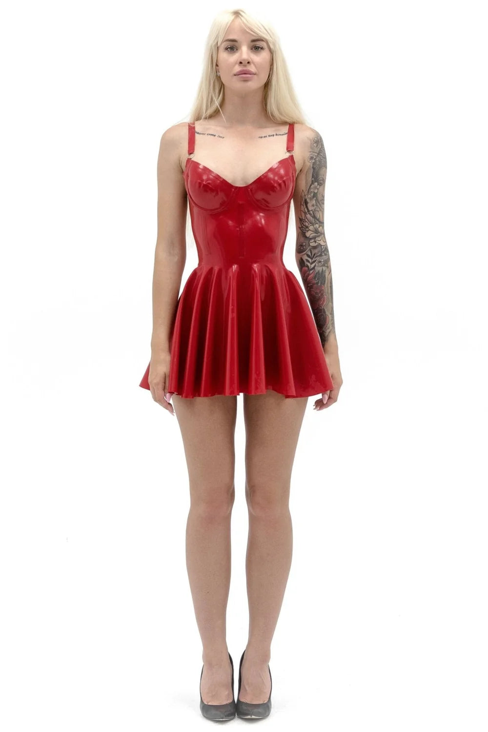 Latex Doll Dress in Red — Skater Style, Ruffled Skirt & Zipper