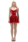Latex Doll Dress in Red — Skater Style, Ruffled Skirt & Zipper