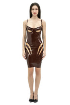 Latex Dress Keira in Brown — Underwired Bust, Golden Metallic Accents & Back Zip