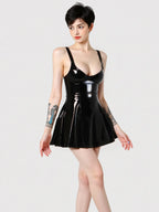 Latex Fit and Flare Dress — Black