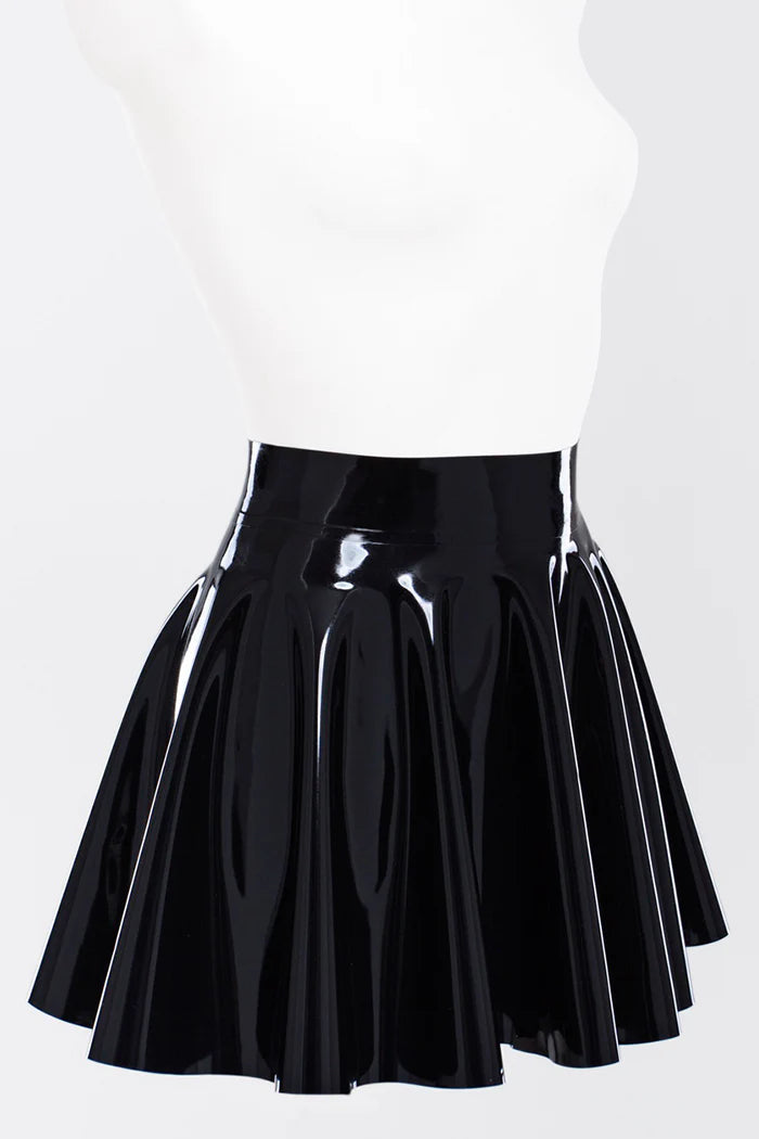 Latex Fit-and-Flare Skirt with Belt
