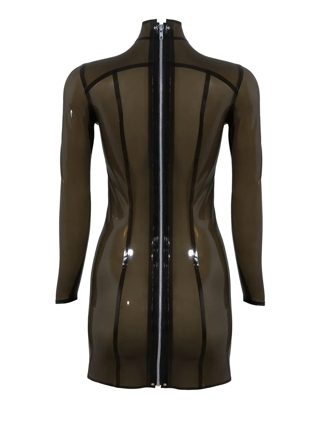 Latex Fitted Mini Dress with Transparent Panels