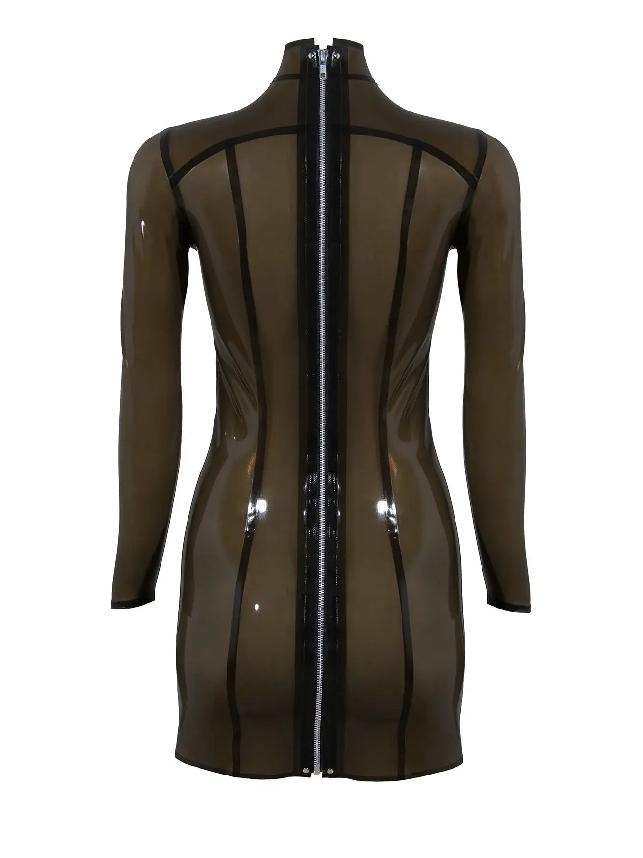 Latex Fitted Mini Dress with Transparent Panels