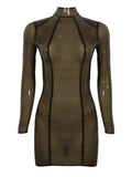 Latex Fitted Mini Dress with Transparent Panels