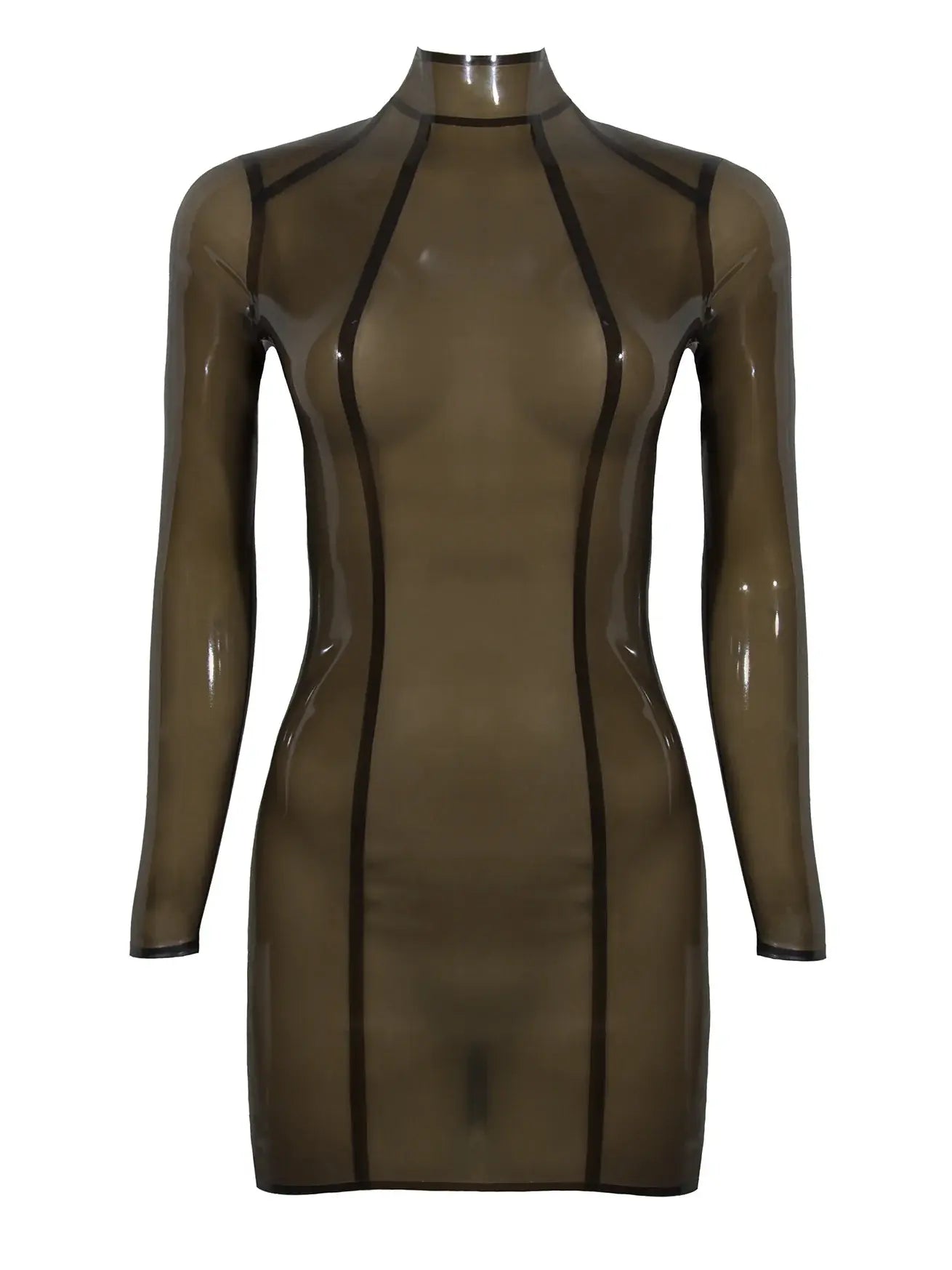 Latex Fitted Mini Dress with Transparent Panels