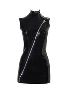 Latex Fitted Sleeveless Mini Dress with Asymmetric Zip