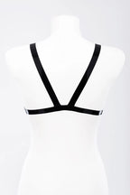 Latex Harness Bra with Decorative Metal Rings — Clasp-Free