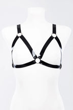 Latex Harness Bra with Decorative Metal Rings — Clasp-Free