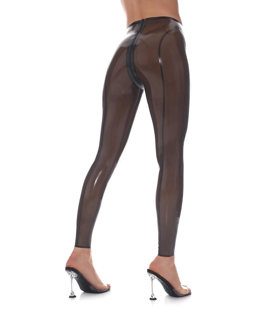 Latex High-Waist Leggings with Back Seam Detail
