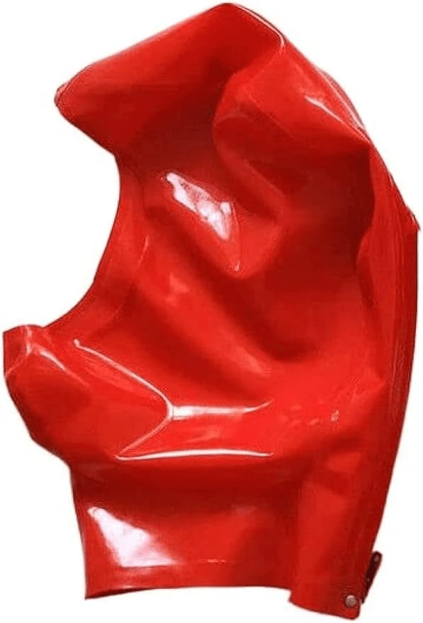Latex Hood with Neck Corset Collar in Red — Back Lacing