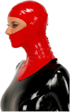 Latex Hood with Neck Corset Collar in Red — Back Lacing