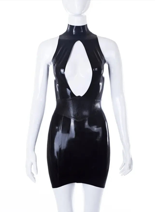 Latex Laura Mini Dress with Snake Belt & Keyhole Cleavage