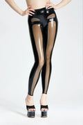 Latex Leggings with Diamond Cut-Out Panels — Black & Smoky Black