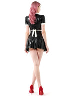 Latex Maid Uniform Dress with Apron & Cap — Black & White