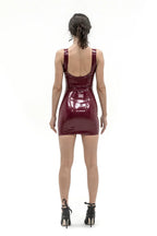Latex Mini Dress in Burgundy — U-Neck, Wide Straps & Middle-Cut Back