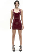 Latex Mini Dress in Burgundy — U-Neck, Wide Straps & Middle-Cut Back